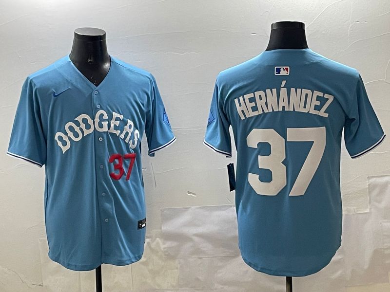 Men Los Angeles Dodgers #37 Hernandez Light Blue Joint Name 2025 Nike MLB Jersey style 23->los angeles dodgers->MLB Jersey